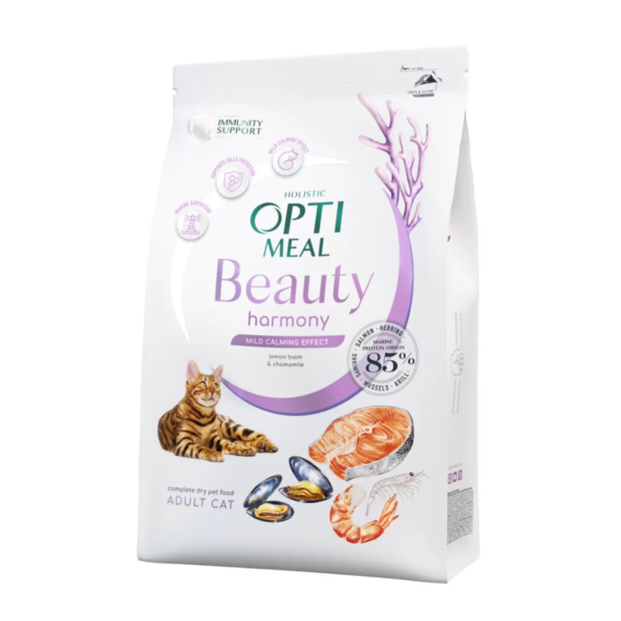 OPTIMEAL™ Beauty Harmony Raminantis poveikis. Visavertis pašaras visų veislių katėms. Jūrinio maisto super formulė, 1,5 kg