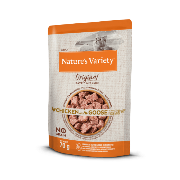 Nature's Variety Adult Chicken and Goose begrūdis, drėgnas maistas katėms, 70 g