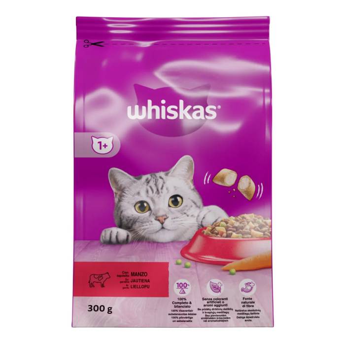 Whiskas Adult sausas maistas katėms su jautiena, 300 g