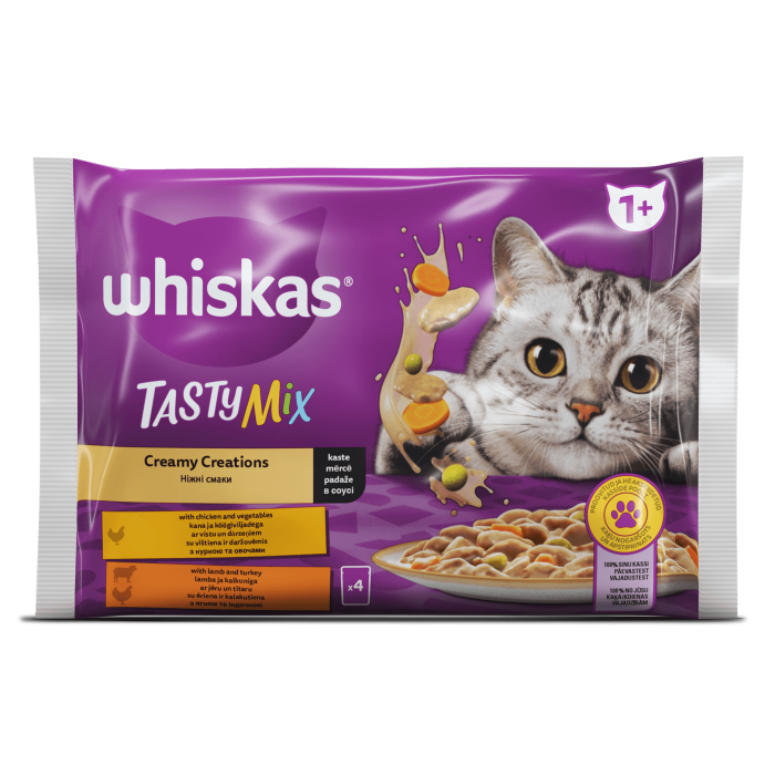 Whiskas Tasty Mix drėgnas maistas katėms, mėsos su daržovėmis rinkinys, 4 x 85 g