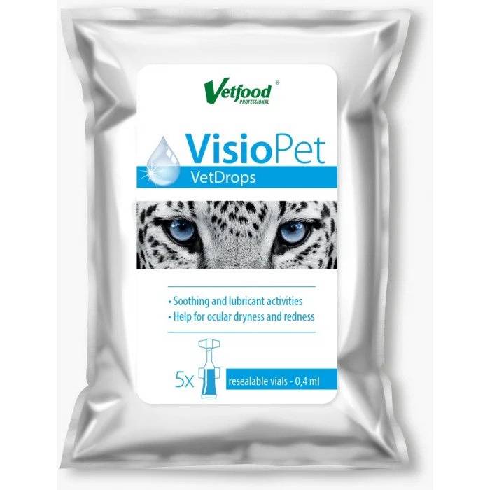 Vetfood Vision akių lašai šunims ir katėms sausų akių sindromui, infekcijoms, 5 x 0,4 ml