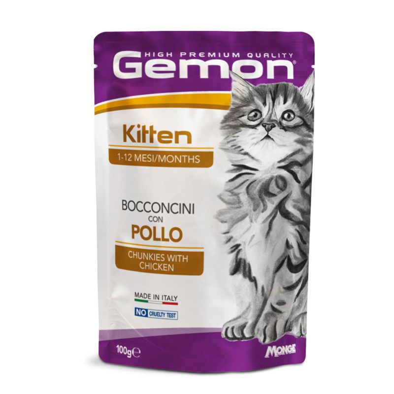 Gemon Wet Cat Pouches drėgnas maistas kačiukams su vištiena, 100 g