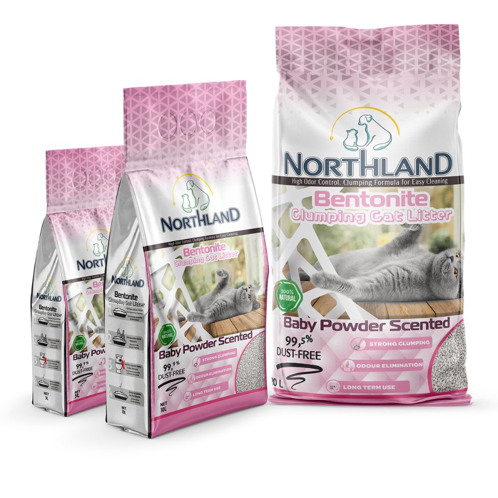 Northland Baby Powder bentonito kraikas katėms vaikiškos pudros kvapo 5l 10l - Produkto Tūris 5L