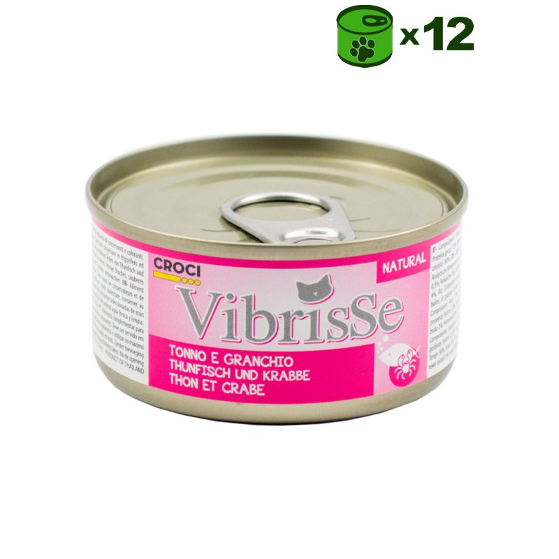 Vibrisse Tonno e Granchio konservuotas pašaras katėms, tunas, krabai; 12x70g