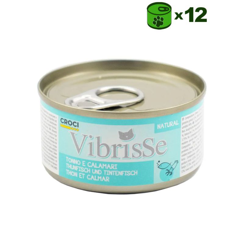Vibrisse Tuno e Calamari konservuotas pašaras katėms, tunas, kalmarai; 12x70g