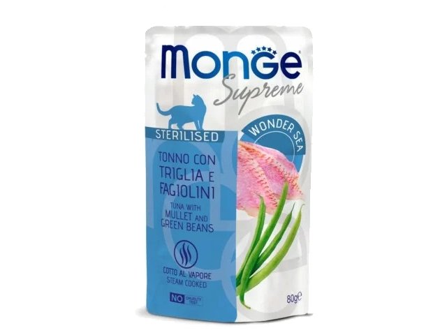 Monge SUPREME - Cat Wet Pouches Tuna with mullet and green beans - Sterilised 12x80g