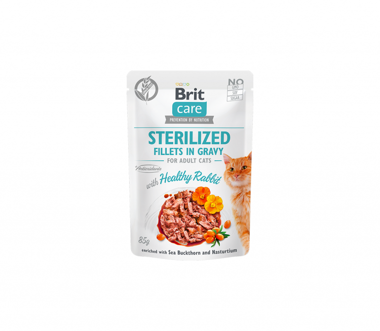 Brit Care Cat Sterilized konservai katėms Fillets in Gravy Healthy Rabbit 24x85g