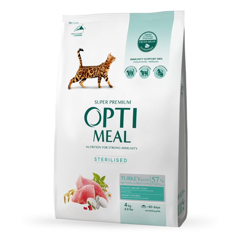 OPTIMEAL Visavertis sausas maistas sterilizuotoms katėms ir kastruotiems katinams su kalakutiena 10 kg