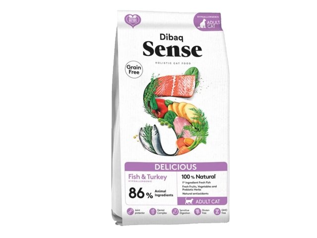 Dibaq sense begrūdis kačių maistas su žuvim ir kalakutiena 1.5 kg