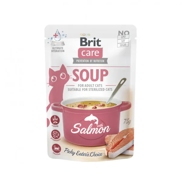 Brit Care Cat Soup Salmon sriuba su lašiša katėms 14x75g