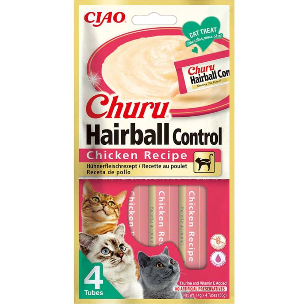 INABA Churu Hairball Chicken 4x14 g skanėstas katėms nuo plaukų gumuliukų su vištiena