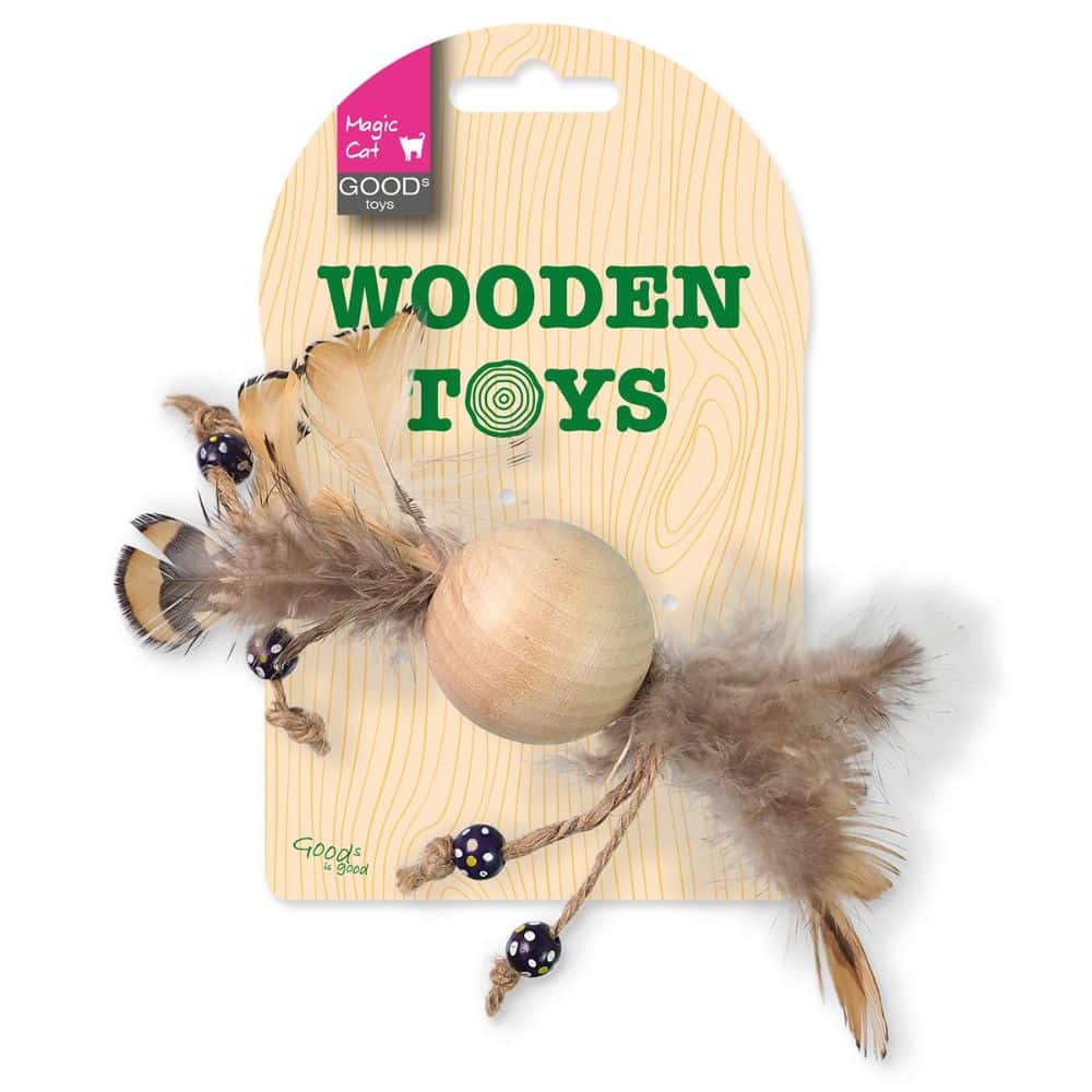 Toy Magic Cat Wooden round Toy 16cm medinis žaislas katėms