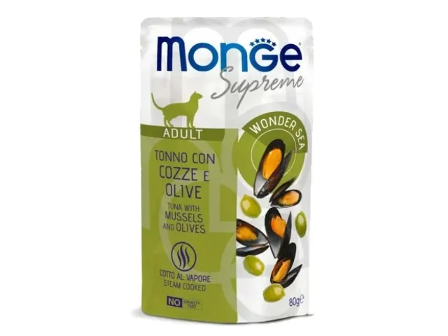 Monge SUPREME - Cat Wet Pouches Tuna with mussels and olives - Adult 12x80g