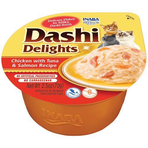 INABA Dashi Delights vištienos, tuno ir lašišos sultinys - skanėstas katėms - 70g