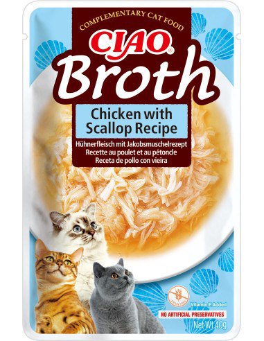 INABA Ciao Broth Chicken & Scallop - skanėstas katėms - 12x40g