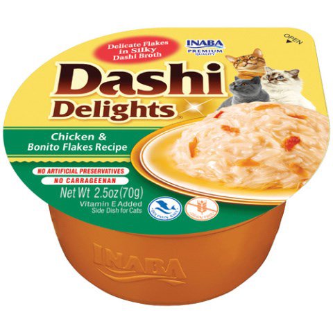 INABA Dashi Delights Chicken with bonito flakes in broth - skanėstas katėms - 70g