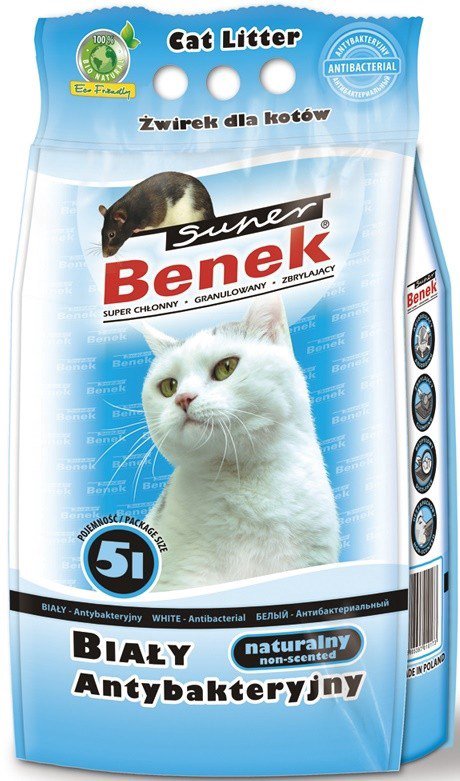 Certech Super Benek Baltas antibakterinis - grumstantis kačių kraikas 5 l