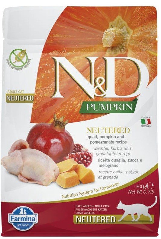 FARMINA N&D Pumpkin Cat Quail and Pomegranate Neutered Adult - sausas kačių maistas - 300 g