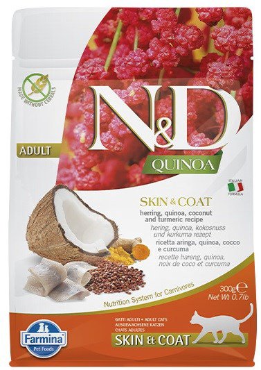 FARMINA N&D Quinoa Skin&Coat Cat Herring and Coconut Adult - sausas kačių maistas - 300 g