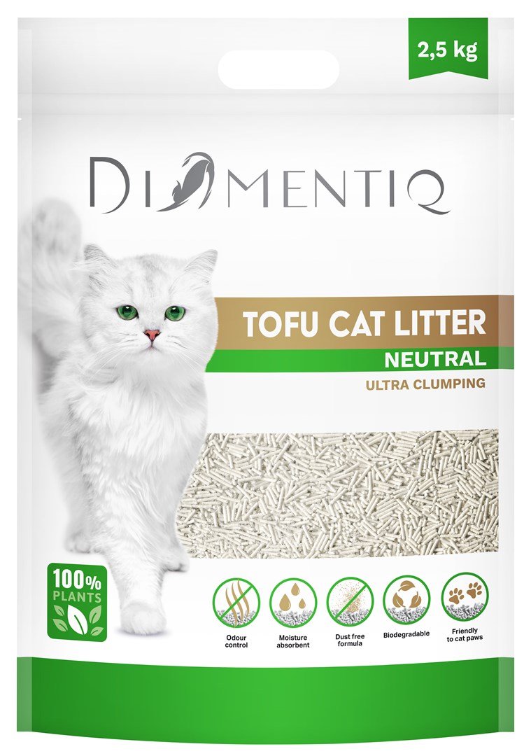 DIAMENTIQ Tofu Neutral Ultra clumping - augalinis kraikas - 2,5 kg