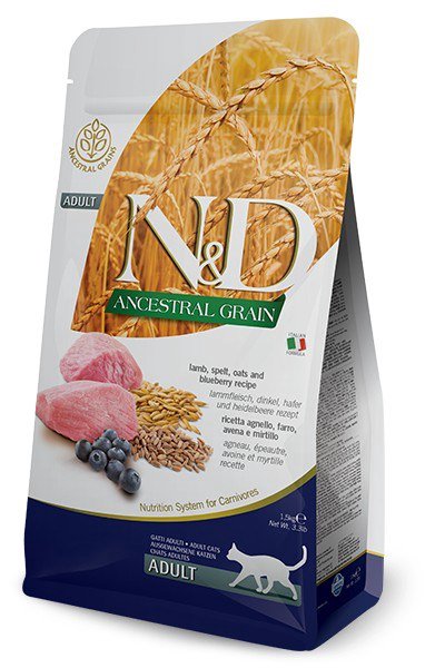 FARMINA N&D ANCESTRAL GRAIN CAT LAMB. SPELT. OATS AND BLUEBERRY ADULT 1,5kg