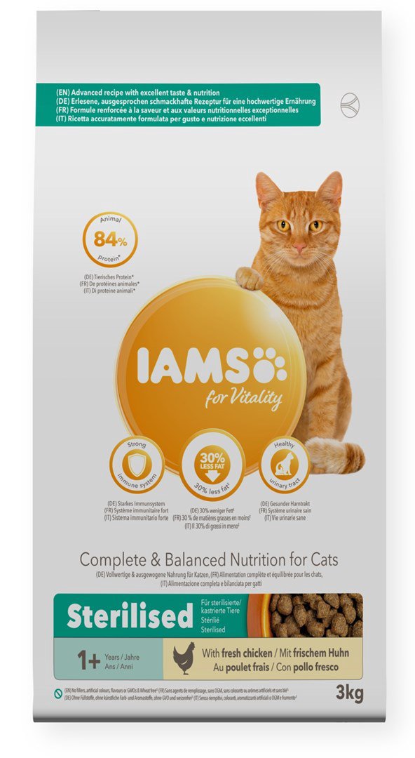 IAMS for Vitality Adult Sterilised with fresh chicken - sausas kačių maistas - 3kg