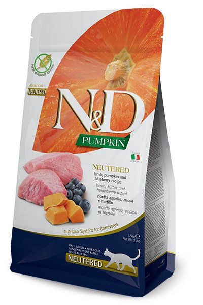 Sausas kačių maistas FARMINA N&D Pumpkin Lamb and Blueberry Neutered Adult 1.5kg