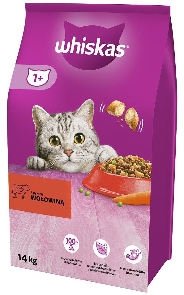 WHISKAS Adult Beef-sausas kačių maistas - 14kg