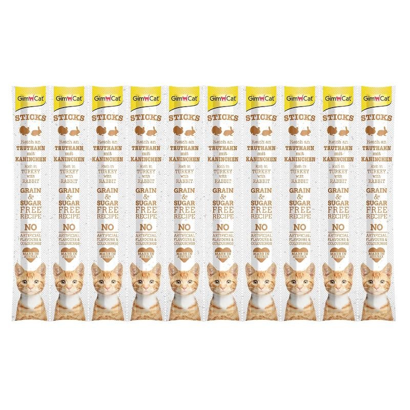 GimCat Sticks 10 Turkey & Rabbit skanėstas katėms begrūdės lazdelės, kalakutiena, triušiena; 10vnt