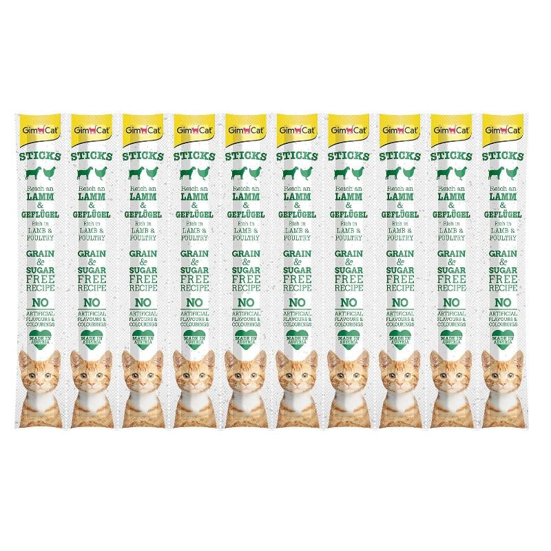 GimCat Sticks 10 Lamb & Poultry skanėstas katėms begrūdės lazdelės, paukštiena, ėriena; 10vnt