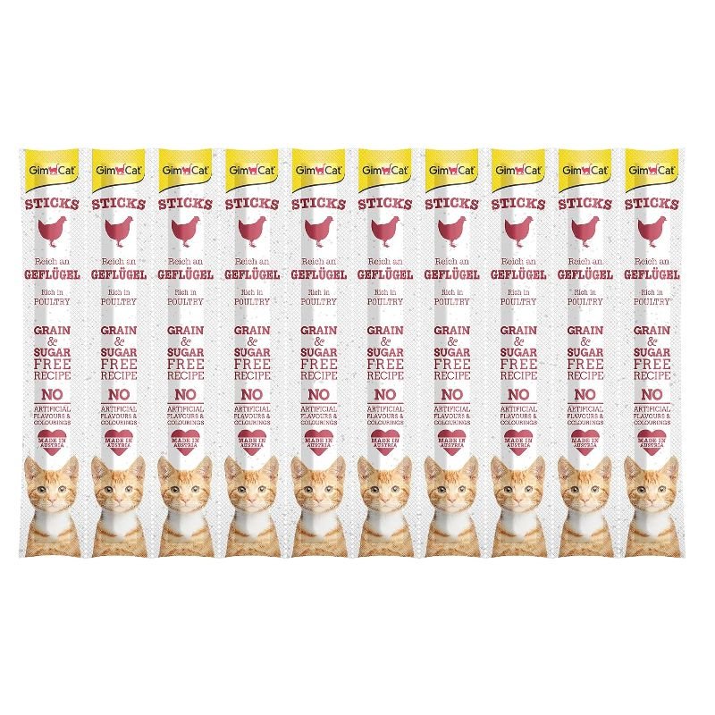 GimCat Sticks 10 Poultry skanėstas katėms begrūdės lazdelės, paukštiena; 10vnt