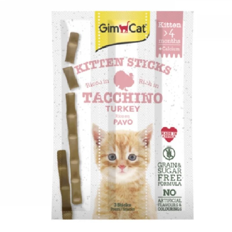 GimCat Kitten Sticks Turkey & Calcium skanėstas kačiukams lazdelės, kalakutiena; 3vnt