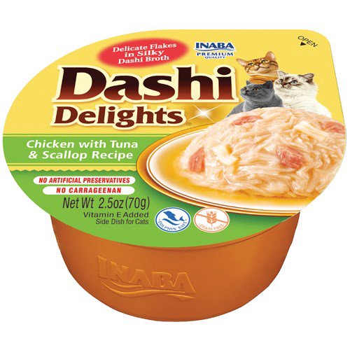 INABA Dashi Delights vištienos, tuno ir šukučių sultinys - skanėstas katėms - 70g