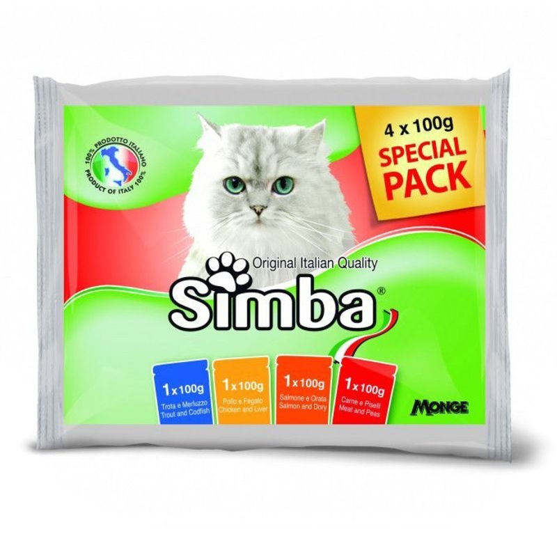 Simba Cat Chunkies Multi Pack konservuotas pašaras katėms, skirtingi skoniai; 4x100g