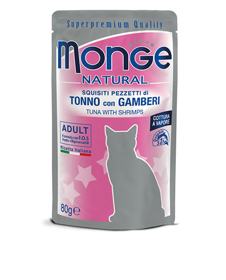 Monge Natural konservai katėms su tunu ir krevetėmis, 12x80 g