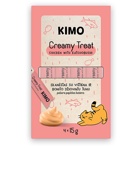 Kimo Cat Creamy Chicken Katsuobushi kreminiai skanėstai katėms, 4x15 g