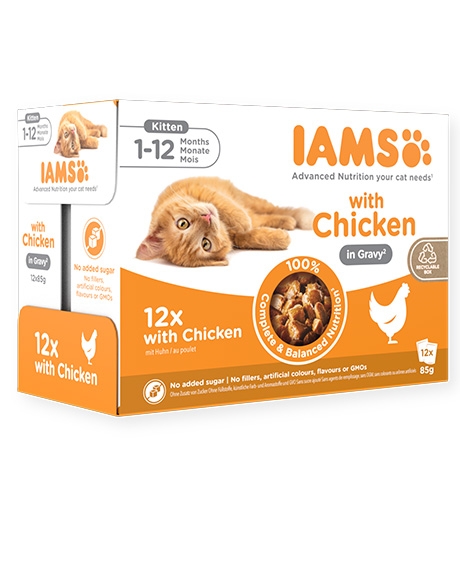 Iams Kitten Gravy konservų rinkinys kačiukams, 12x85 g