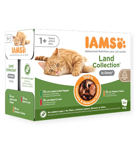 Iams Land Gravy konservų rinkinys katėms, 12x85 g