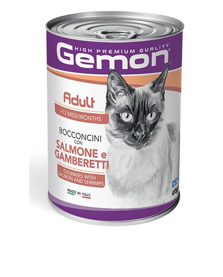 Gemon Cat Adult konservai katėms su lašiša ir krevetėmis, 6x415 g
