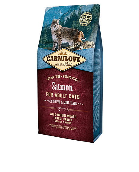 Carnilove Salmon Adult Cat Sensitive - Long Hair sausas maistas katėms : Pakuotė - 2 kg
