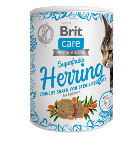 Brit Care Cat Superfruits Herring skanėstai sterilizuotoms katėms su silke, 100 g