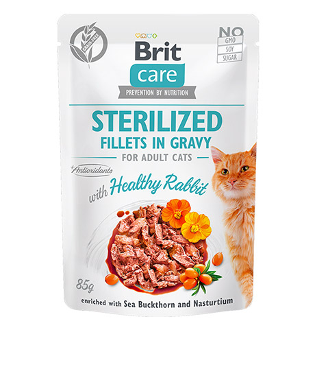 Brit Care Sterilized Fillets in Gravy Rabbit konservai katėms su triušiena, 85 g