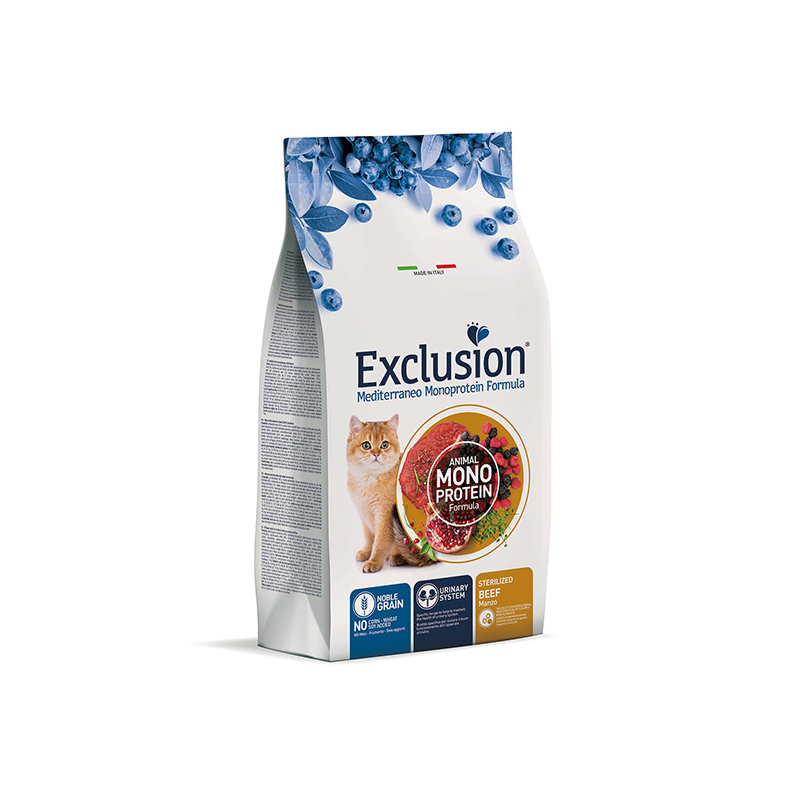 Exclusion Mediterraneo begrūdis maistas sterilizuotoms katėms su jautiena 1.5 kg