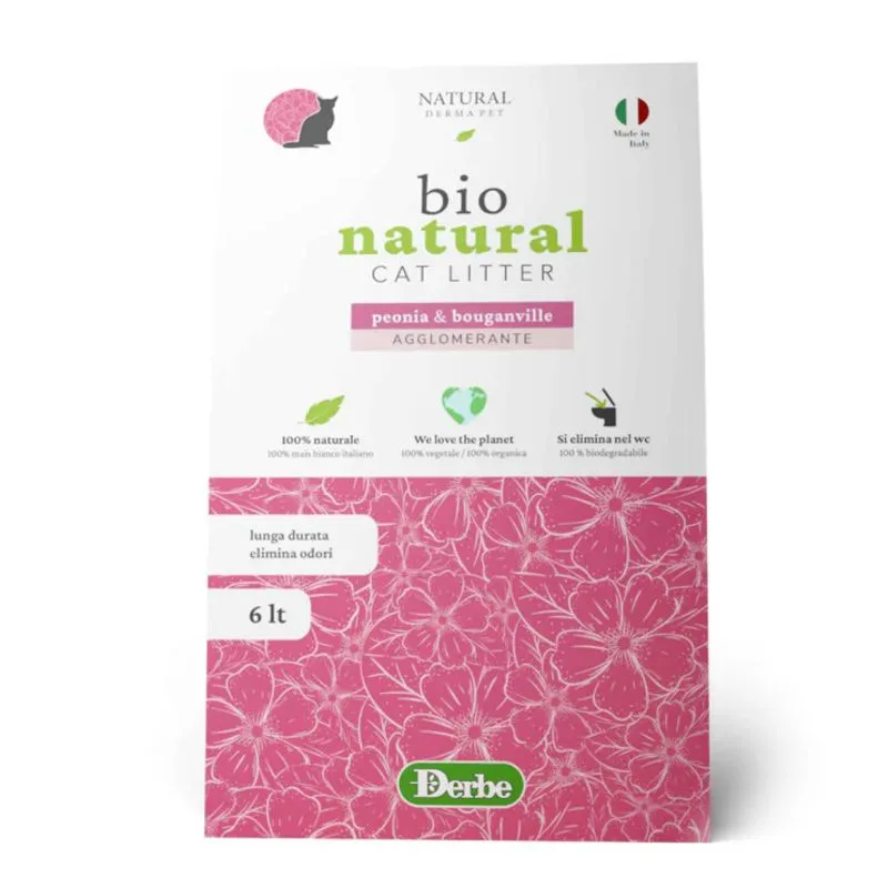 Natural Derma Pet Bio Natural Peonia & Bouganville suyrantis kukurūzinis kraikas katėms, bijūnų ir bugenvilijų kvapo; 6l