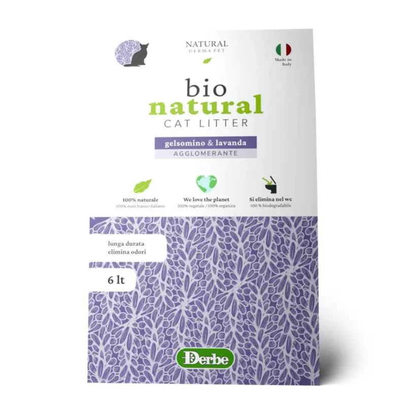 Natural Derma Pet Bio Natural Gelsomino & Lavanda suyrantis kukurūzinis kraikas katėms, jazminų ir levandų kvapo; 6l