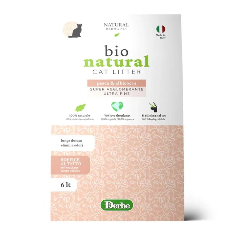 Natural Derma Pet Bio Natural Pesca suyrantis kukurūzinis kraikas katėms, persikų kvapo; 6l
