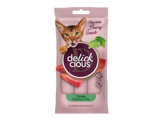 Delickcious Creamy Snack skanėstai su tunu ir alavijais katėms 6x60g