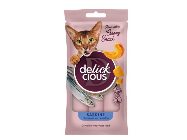 Delickcious Creamy Snack skanėstai su sardinėmis ir moliūgais katėms 6x60g