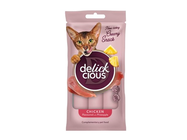 Delickcious Creamy Snack skanėstai su vištiena ir ananasais katėms 6x60g