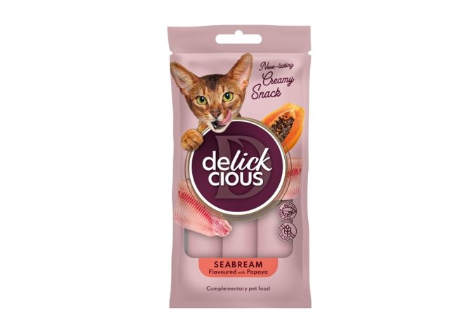 Delickcious Creamy Snack skanėstai su jūros lydekomis ir papaja katėms 6x60g